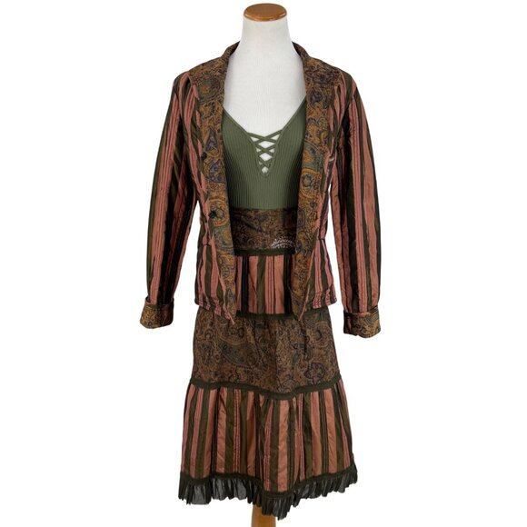 NWT Vintage 90s Solstice 2 Piece Jacket Skirt Embroidered Stripes Paisley Set M - Picture 1 of 15